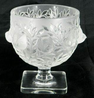 Lalique France Large Art Glass Elizabeth Footed Birds In Flight Vase / Bowl Dish