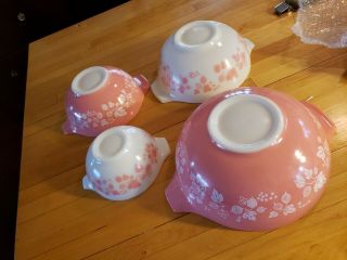 Vintage Pink Gooseberry Pyrex Cinderella Bowl 4 Set Near
