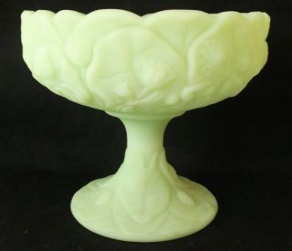 Vintage Fenton Lime Green Satin Milk Glass Water Lily Pedestal Candy Dish No Lid