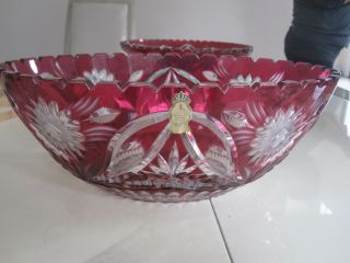 Vintage Imperlux Germany Ruby Red Cut To Clear Lead Crystal 12 " Bowl Perfect.