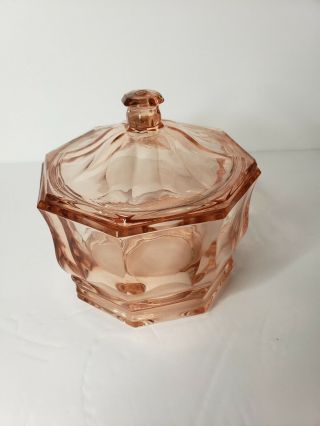 Indiana Glass Concord Pink Octagon Candy Dish With Lid,  6 " X 5.  5 "