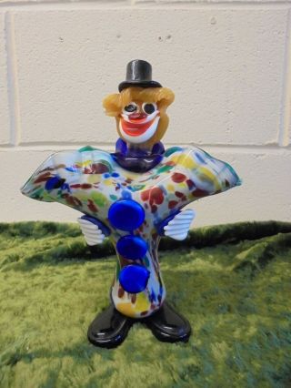Unusual Vintage Hand Blown Murano Glass Clown Twin Bud Vase 9.  5 "