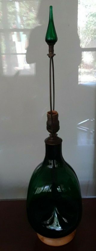 BLENKO MID CENTURY MODERN GREEN PINCHED ART GLASS LAMP 2