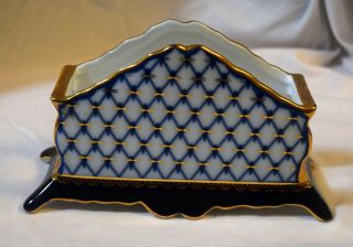 St.  Petersburg Russia Lomonosov Cobalt Net Hand Made Porcelain Napkin Holder