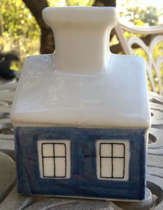 Arabia Finland House Candle Holder Blue White 4 1/2”rare Vintage Signed Euc Gift