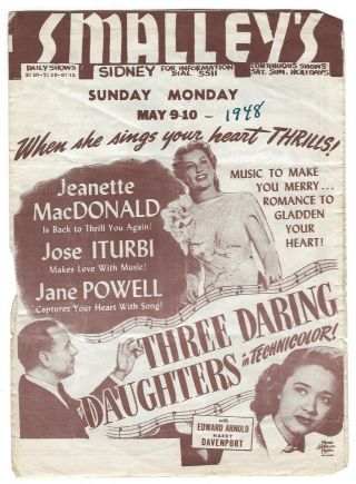 1948 Movie Herald Jeanette Macdonald Jane Powell " 3 Darling Daughters Sidney Ny