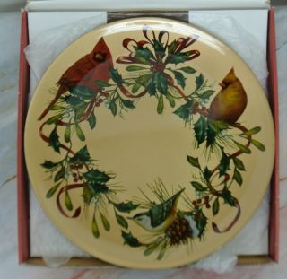Lenox Winter Greetings Decoupage Glass Round Platter Made In Italy 14 - 3/4 "