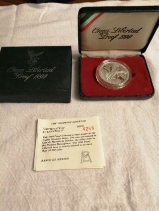 1990 Mexican Libertad 1oz.  999 Fine Silver Coin Una Onza Plata Pura Mexico