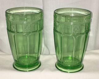 2 Jeannette Doric Green 5 " - 12 Oz Footed Tumblers Hard To Find