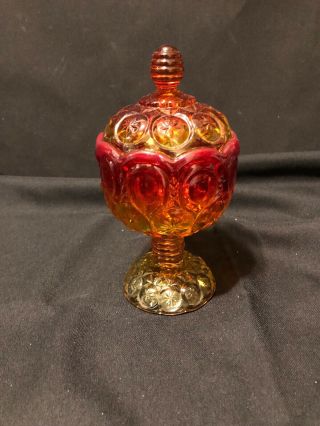 Vintage Amber Sun And Moon Candy Dish With Lid