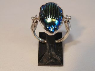 Antique Tiffany Cobalt Blue Favrile Art Glass Scarab Sterling Silver Swivel Ring