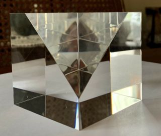 Signed Steuben Crystal Art Glass Cube Paperweight Sculpture Desk Accessory