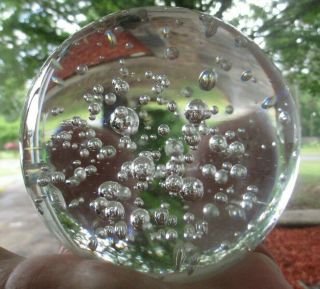 3 1/2 " Glass Paperweight Large Clear Ball With Bubbles Hand Blown Art 2.  5 Lbs.