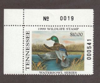 Tn19 - Tennessee State Duck Stamp.  Plate Numbered Single.  Mnh.  Og.