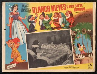 Snow White And The Seven Dwarfs Walt Disney 1937 Mexican Lobby Card