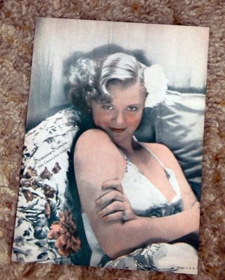 1930s Hollywood Fan Photo Tinted Lithograph Simmone Simon 654
