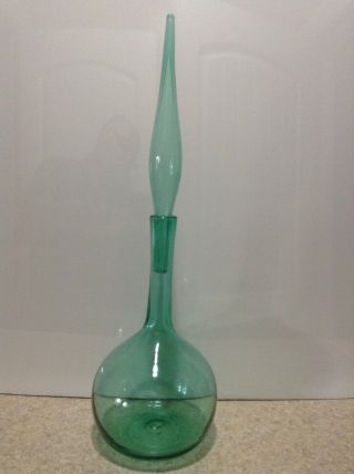 Vintage Mid Century Modern Blenko Decanter Aqua Art Glass Genie Bottle 20 "