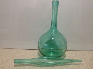 Vintage Mid Century Modern Blenko Decanter Aqua Art Glass Genie Bottle 20 