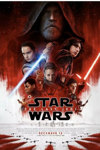 Star Wars The Last Jedi Movie Poster 2 Sided Final 27x40 Disney Dmr