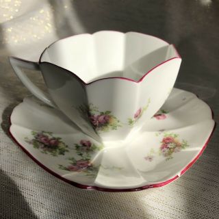 Vintage Shelley Queen Anne Dainty Rose Cup & Saucer Set Floral Pink Red 2
