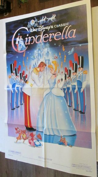 Disney Cinderella 1987 Rerelease 27x41 Inch One Sheet Movie Poster Rare Princess