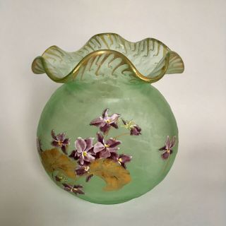 Vase " Violettes " Montjoye Legras,  Art Nouveau 1900 Acid Etched & Enamelled Glass