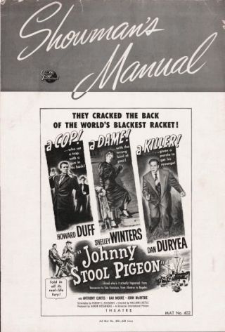 Johnny Stool Pigeon Pressbook,  Howard Duff,  Shelly Winters,  Dan Duryea Film Noir