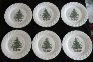 6 Nikko Christmas Tree Happy Holidays Swirl Dinner Plates Older Blue Mark