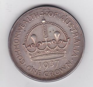 1937 Australia - Big Silver Crown Coin - Great Britain Uk King George Vi