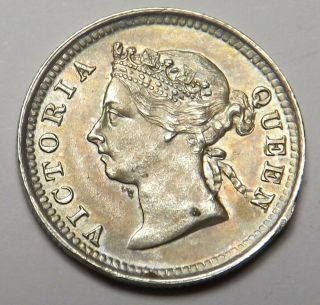 1885 Hong Kong 5 Cents Queen Victoria Silver Coin Km 5