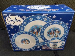 Crofton Winter Snowmen Snowflake Christmas Serving Dishes 20 Piece 4 Person Xmas
