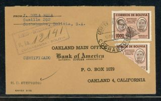Bolivia Postal History: Lot 76 1958 Reg Bisect Air Panagra Cochabamba - Oakland