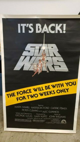 Star Wars “it’s Back” “the Force” Banner Poster Special Re Release 1981 27x41