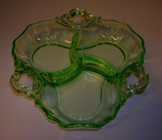 Cambridge Light Emerald Green 3 - Part Relish/ Candy No.  3400/91 (signed)
