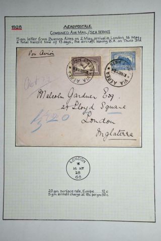 Argentina To England 1928 Rare Early Airmail Flight Sea Combi Cover,  Ex Nutley