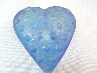 Fabulous Robert Held Bumpy Blue Iridescent Art Glass Heart Paperweight Signed