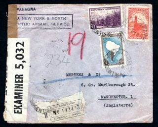 Argentina - 1941 Registered Censored Airmail Cover To Manchester Via York