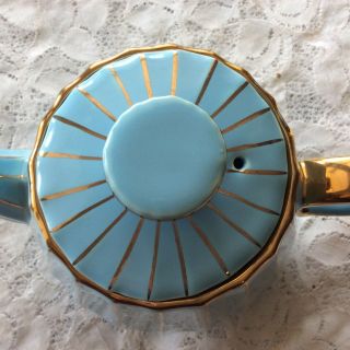 RARE Vintage Sadler England Teapot Light Blue With Gold Trim 3