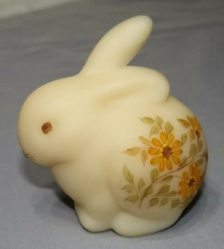 Fenton Glass Hand Painted Brown Satin Custard Bunny Rabbit Figurine Signed