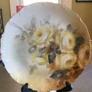 Antique T&v Limoges France Hand Painted Large Scalloped Plate Yellow Roses