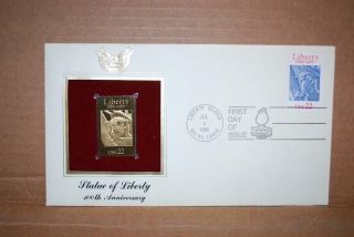 Usps Statue Of Liberty 100th Anniversary 22k Gold Stamp First Day Of Issue 1986