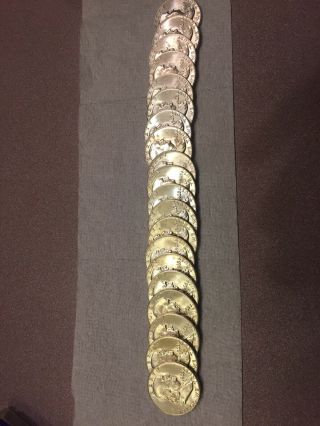 1 Roll Of 20 Coins 1963 P Franklin Silver Half Dollar Uncirculated.