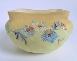 Antique Mt Washington Victorian Burmese Enamel Diamond Quilted Art Glass Bowl