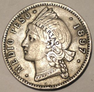 Dominican Republic Silver 1/2 Peso 1897 - A Km - 15 Mintage 917,  000 Ppdusa