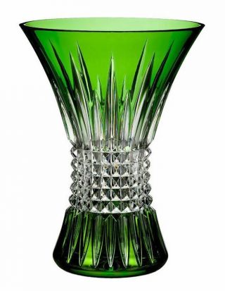 Waterford Lismore Diamond 8 " Vase Emerald Green Cased Crystal