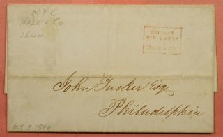 1844 Stampless F/l Ny Hale & Co Local Collect 6c To Philadelphia