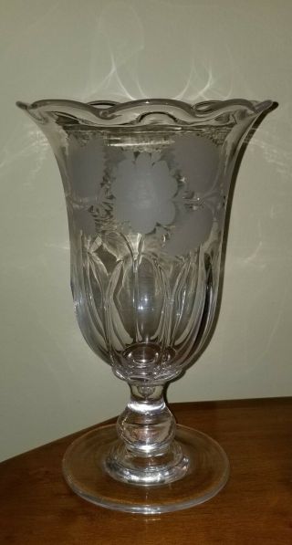 Antique Pittsburgh Blown Flint Glass Celery Vase Molded Engraved Polished Pontil