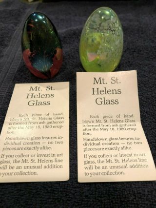 Mt.  St.  Helens Handblown Art Glass Ash Paperwieghts X 2 With Authentic Notes