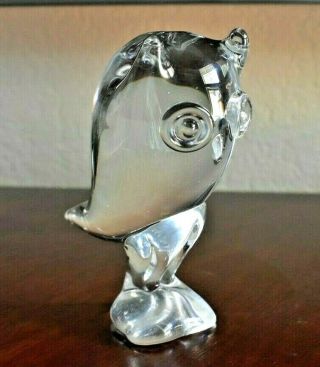 Vintage Heavy 6 " Clear Glass Owl Paperweight Figurine Figure Signed Kristaluxus