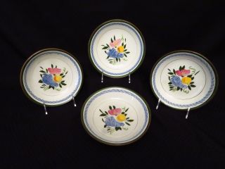 Set Of 4 Hand Painted Stangl Fruit & Flowers 7.  5 " Coupe Soup Or Cereal Bowls